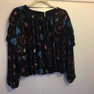 Free People Wild Flower Honey Black Blouse